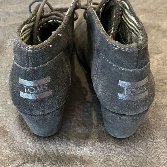 Toms Desert Wedge Gray Suede Leather Ankle Booties Lace Up Size 6.5 - Picture 7 of 10
